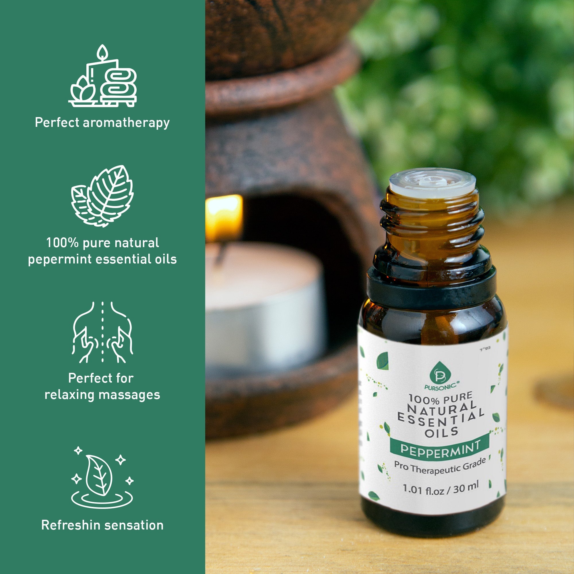 Pursonic 100% Pure & Natural Peppermint Essential Oils