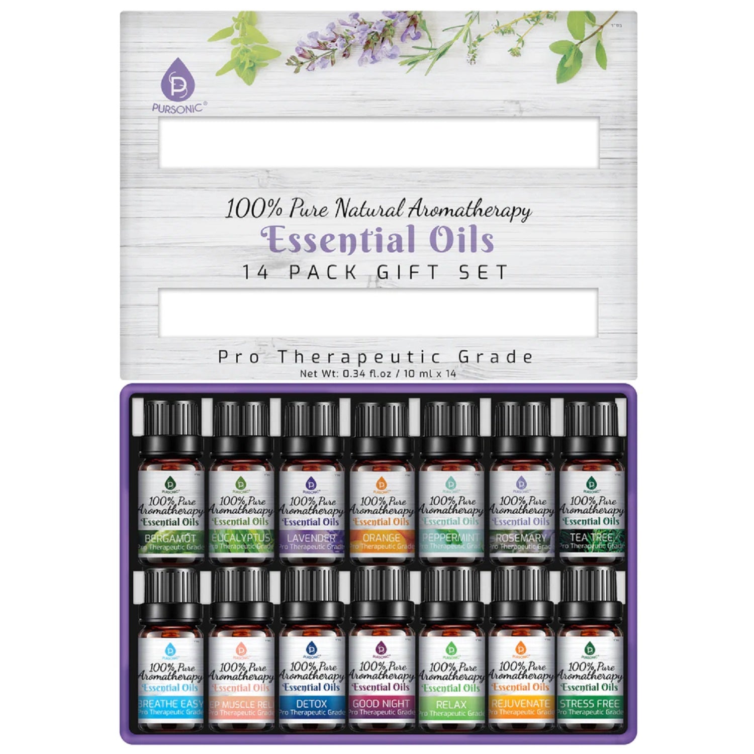 Pursonic 14 Pack of 100% Pure Essential Aromatherapy Oils