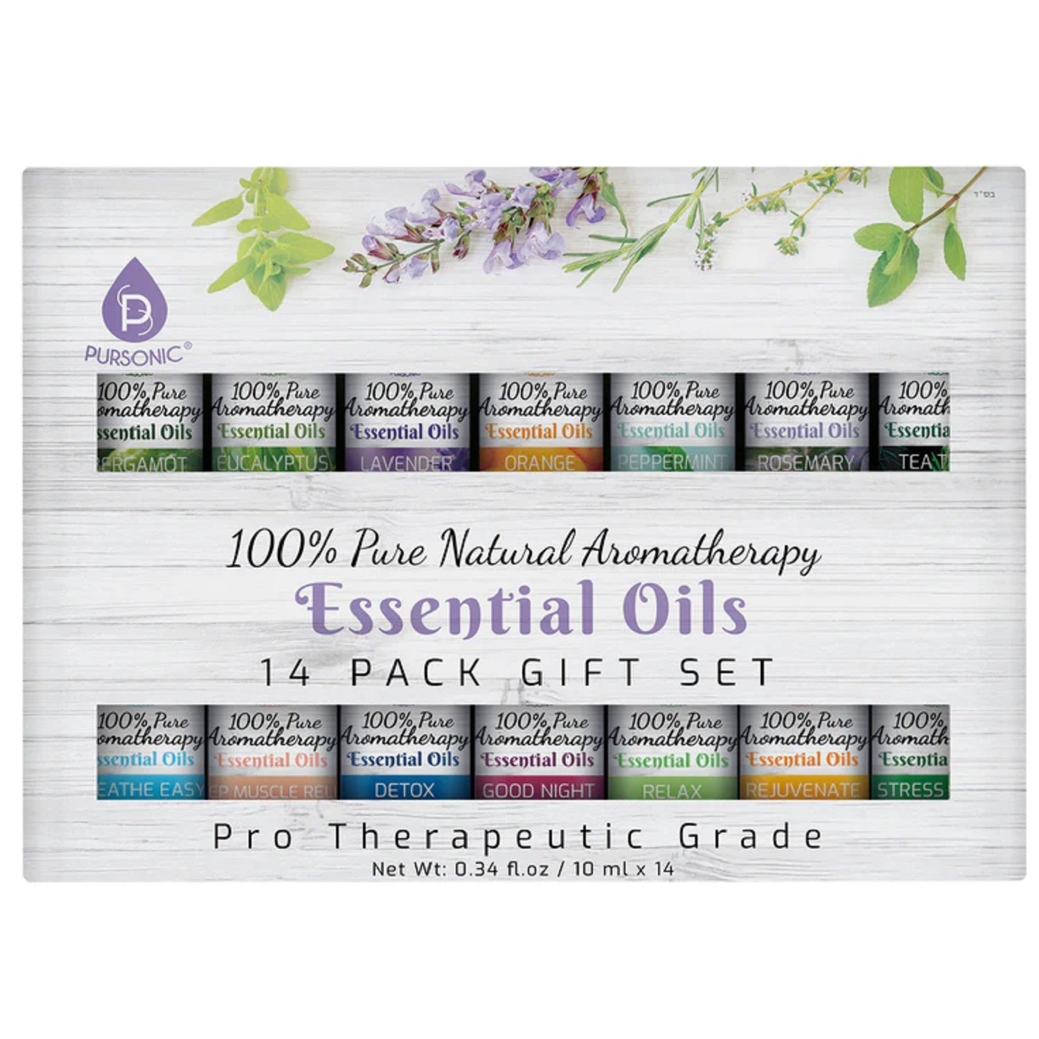 Pursonic 14 Pack of 100% Pure Essential Aromatherapy Oils