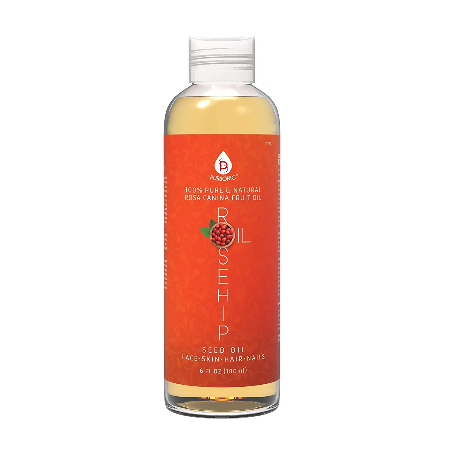 Pursonic 100% Pure & Natural Cold Pressed Premium Rosehip Seed Oil 6 Oz