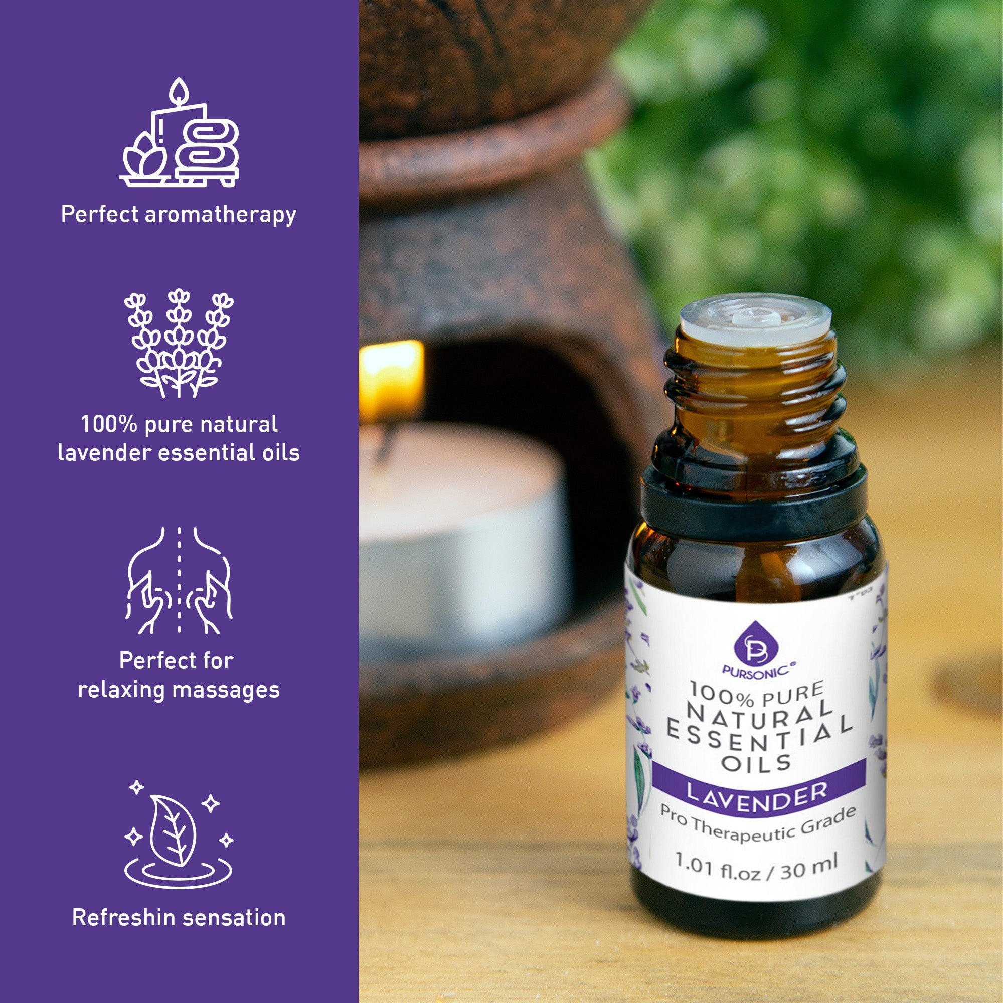 Pursonic 100% Pure & Natural Lavender Essential Oils