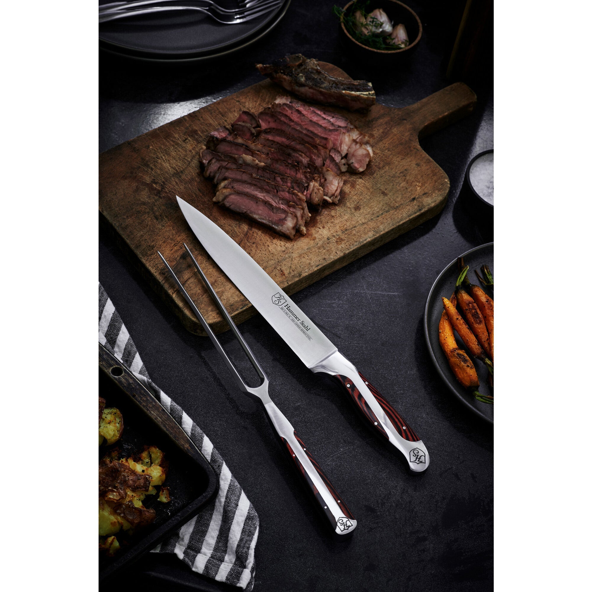 Heritage Steel Hammer Stahl Carving Knife & Fork Set